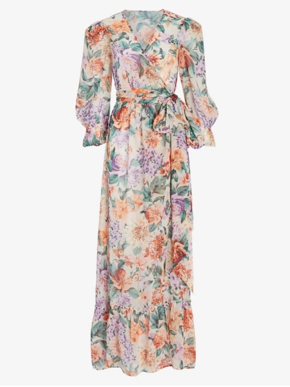 EXPRESS: Sheer Metallic Floral Wrap Kimono Coverup Dress
